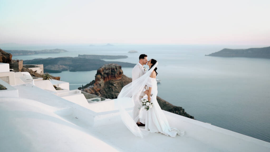 Bianca and Joseph overlooking the caldera in Imerovigli, Santorini